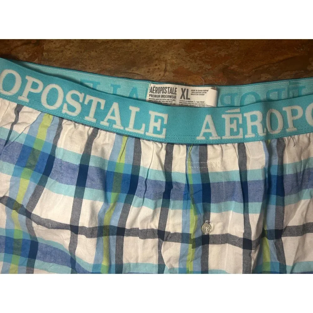 Aeropostale Y2K Prep Plaid Boxer Shorts Men's Size XL NWT Cotton Blue Green